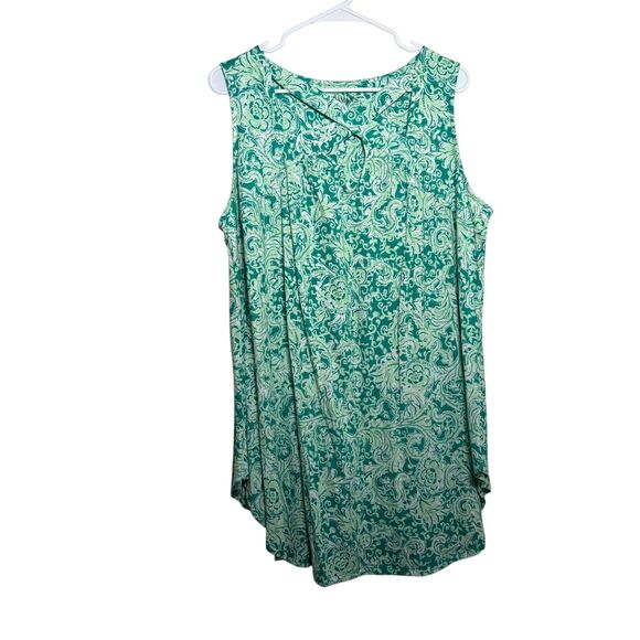 Roaman's Tank Top Women's 18/20 Green Floral Printed Sleeveless Keyhole - Picture 1 of 9